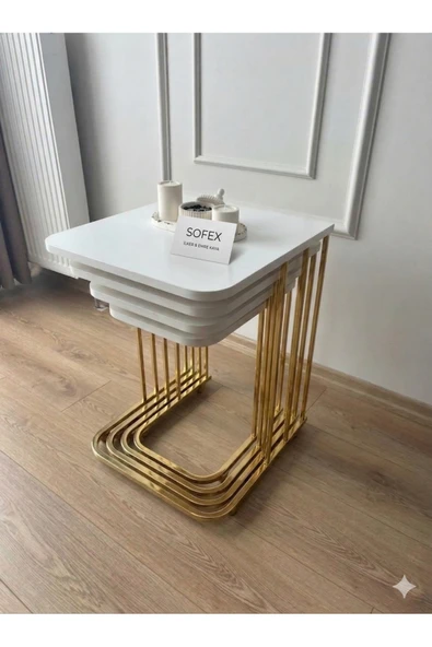 4 LÜ TEKERLEKLİ METAL AYAK SEHPA MDF ürün görseli 1