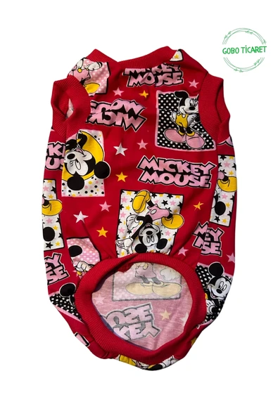Goboticaret Kırmızı Mickey Mouse Desenli Kedi Köpek Kıyafeti Elbisesi Kırmızı Kollu ürün görseli 1