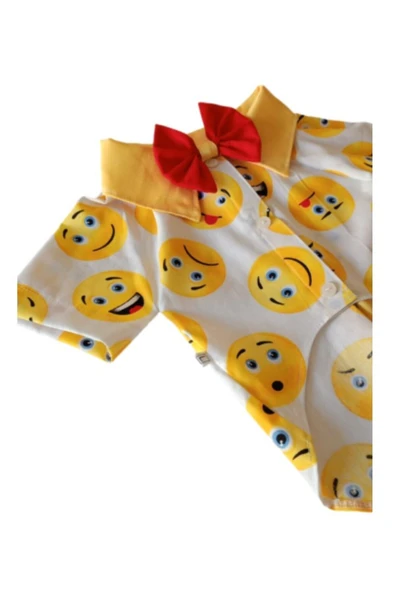 Gobo Emoji Desenli Papyonlu Beyaz Kedi Köpek Kıyafeti Elbisesi Medium/m/beden 2 ürün görseli 1