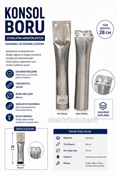 Galveniz 48mm (KALIN) Konsol Boru Sokak Lambası Ayağı Ezik ve Delikli ürün görseli 1
