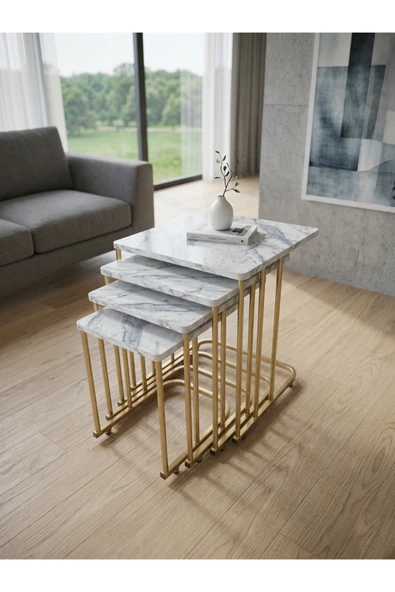 4 LÜ TEKERLEKLİ SEHPA ( ESKİTME GOLD - CARRARA ) ürün görseli 1
