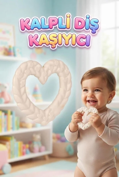 Kalp Şekilli Esnek BPA İçermeyen Kabartılı Pastel Renkli Oyuncak Bebek Diş Kaşıyıcısı ürün görseli 1