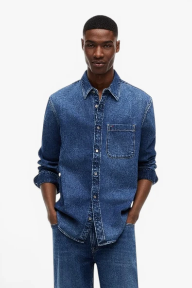 REGULAR DENIM SHIRT EXT CJ8039 Erkek Mavi Gömlek - DM0DM23390 ürün görseli 1