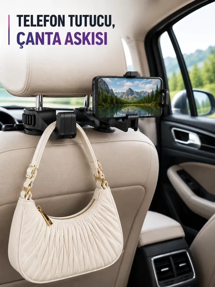 Nevamel® Araç Koltuk Başlığına Takılan Telefon Tutucu ve Eşya Askısı ürün görseli 1