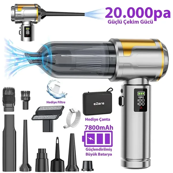 Nevamel® EZERE Nanovac 20000pa Güçlü Portatif Vakumlu Kablosuz Üflemeli Mini Araç Süpürgesi-(5775) ürün görseli 1