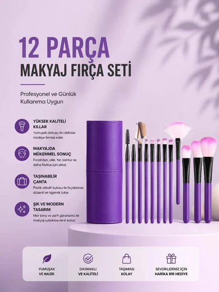 Nevamel® 12'li Makyaj Fırça Seti Yumuşak Kıllı Profesyonel Kullanıma Uygun ürün görseli 1