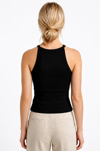 Siyah Halter Yaka Fitilli Seamless Body - Resim 3