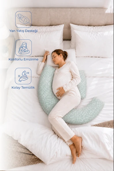 Babyjem Sırt Destekli Hamile Ve Emzirme Yastığı Yeşil Çiçek ürün görseli 1