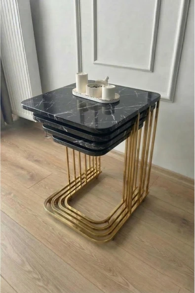 4'LÜ TEKERLEKLİ SEHPA ( GOLD CARRARA ) ürün görseli 1