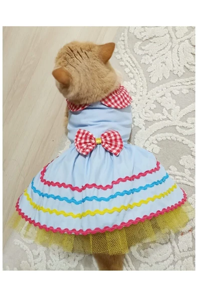 Gobo Rengarenk Festival Temalı Renkli Papyonlu Tüllü Kedi Köpek Kıyafeti Elbisesi ürün görseli 1