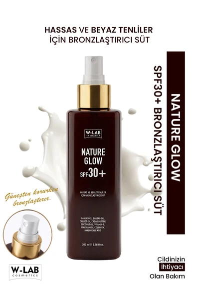 W-Lab Cosmetics Nature Glow SPF30+ Hassas Ve Beyaz Ten İçin Bronzlaştırıcı Süt 200 Ml ürün görseli 1