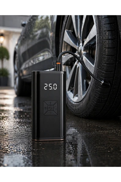 Kablosuz Lastik Şişirme Kompresörü Dijital Ekranlı Powerbank Özellikli Hava Pompası ürün görseli 1