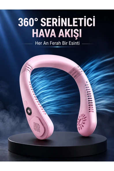 Pembe Boyun Fanı Kablosuz Taşınabilir Sessiz Çalışan Kişisel Serinletici Fan ürün görseli 1
