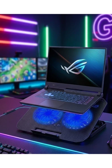 Çift Fanlı Laptop Soğutucu Stand 17 İnç Uyumlu 8 Kademeli Ayarlı USB Girişli ürün görseli 1