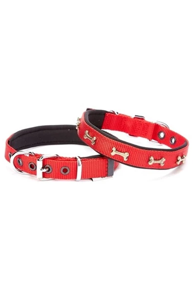 Doggie Köpek Boyun Tasması Kemikli Kırmızı 30-35Cm ürün görseli 1
