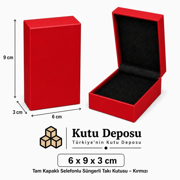 6x9x3 cm Tam Kapaklı Selefonlu Süngerli Takı Kutusu - Kırmızı (DEMONTE) (50 ADET) ürün görseli 1