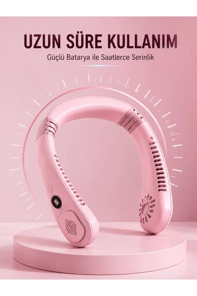 Pembe Boyun Fanı Sessiz Çalışan USB Şarjlı Taşınabilir Kişisel Serinletici ürün görseli 1