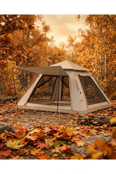 Otomatik Kamp Çadırı 240x240x160 cm 6 Kişilik Geniş Hacimli Güneşlikli ürün görseli 1