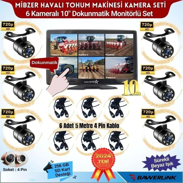 Bawerlink BW-9160DVR 10"Inç Monitor 6 Kameralı Ahd Beyaz Ledli 1080P Mibzer Kayıtlı Kamera seti ürün görseli 1