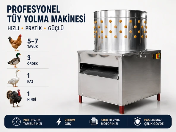 Profesyonel - Kanatlı Tüy Yolma Makinesi 2200W | Tavuk, Ördek ve Kaz İçin - 2200W Paslanmaz ürün görseli 1