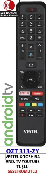 VESTEL&TOSHIBA AND.TV YOUTUBE TUŞLU SES KOMUTLU KUMANDA OZT 313-ZY /CT-8556 ürün görseli 1