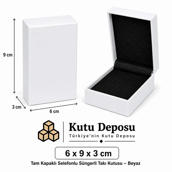 6x9x3 cm Tam Kapaklı Selefonlu Süngerli Takı Kutusu - Beyaz (DEMONTE) (50 ADET) ürün görseli 1