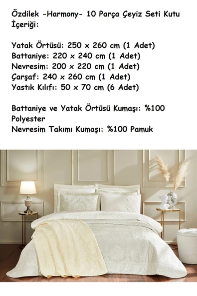 Özdilek -Harmony Krem- 10 Parça Çift Kişilik Çeyiz Seti - Resim 4