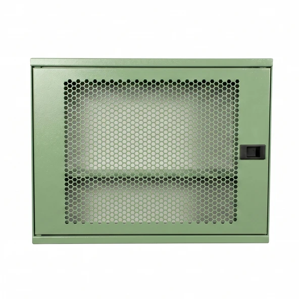 Alfafonet WiFi Box 450 Duvar Tipi Modem ve WiFi Kutusu 450x120x350 mm Yeşil | Perfore Metal Kapak | Montajlı ürün görseli 1