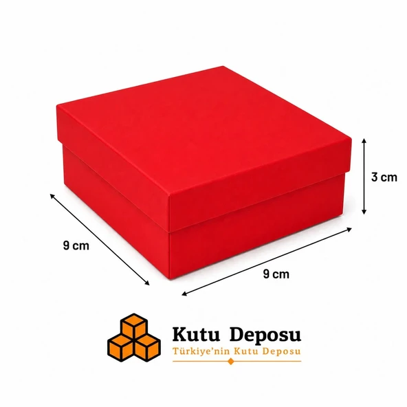 9x9x3 cm Tam Kapaklı Selefonlu Süngerli Takı Kutusu - Kırmızı (DEMONTE) (50 ADET) ürün görseli 1
