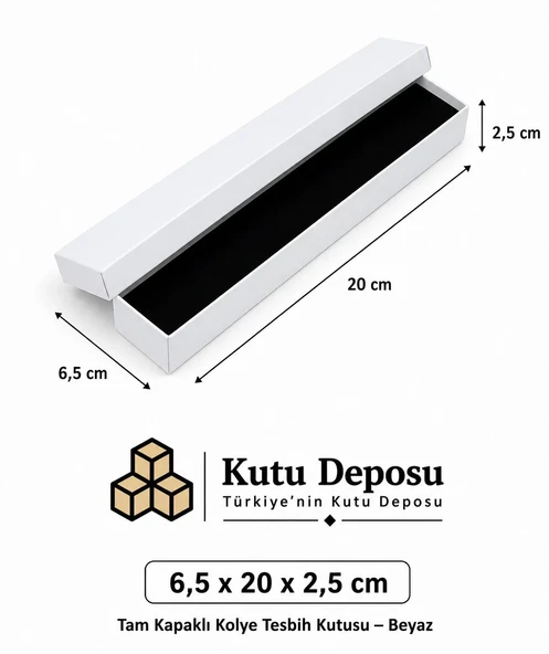 6,5x20x2,5 cm Tam Kapaklı Kolye ve Tesbih Kutusu - Beyaz (DEMONTE) (50 ADET) ürün görseli 1