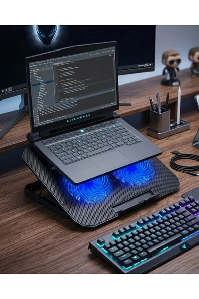 Çift Fanlı Sessiz Laptop Soğutucu 17 İnç Uyumlu Yükseltici Stand ürün görseli 1