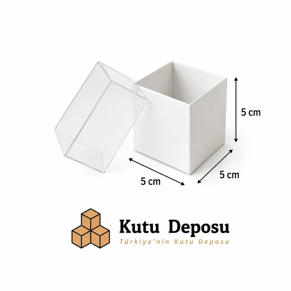 5x5x5 cm Asetat Kapaklı Takı Kutusu-Beyaz (DEMONTE) (50 ADET) ürün görseli 1
