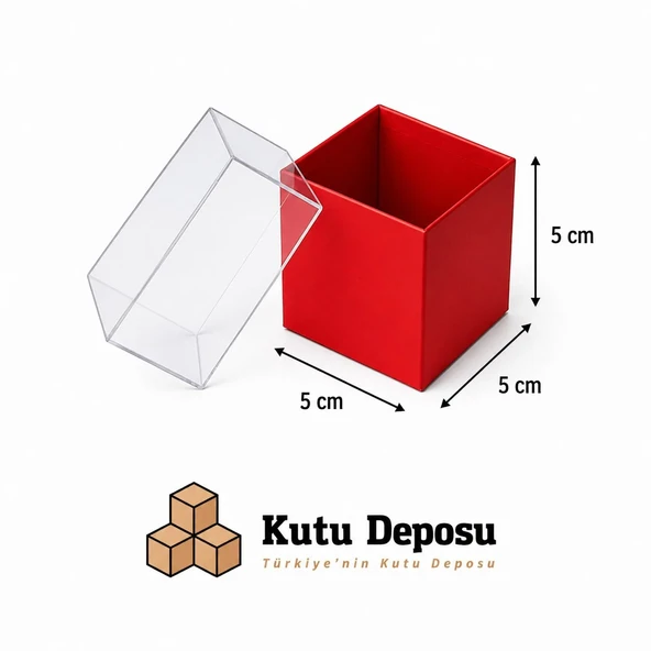 5x5x5 cm Asetat Kapaklı Takı Kutusu-Kırmızı (DEMONTE) (50 ADET) ürün görseli 1