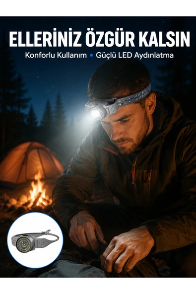 LED Kafa Feneri Ayarlanabilir Baş Bantlı Güçlü Aydınlatma Lambası ürün görseli 1