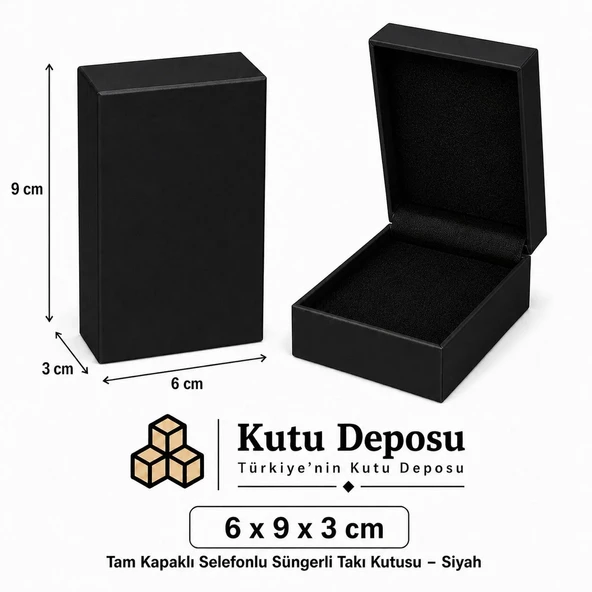 6x9x3 cm Tam Kapaklı Selefonlu Süngerli Takı Kutusu - Siyah (DEMONTE) (50 ADET) ürün görseli 1