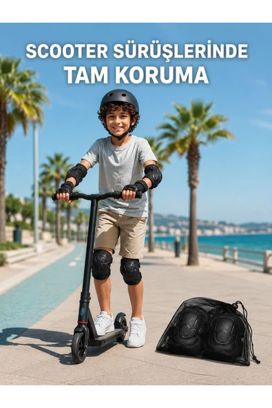 Çocuk Kaykay Paten Scooter Bisiklet Koruyucu Dizlik Seti 2 Adet Siyah ürün görseli 1