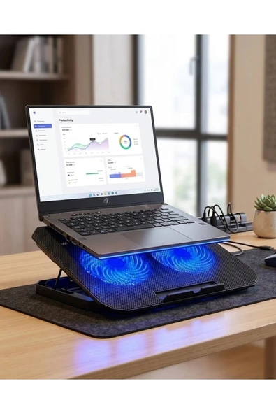 Notebook Soğutucu Fanlı Stand USB Portlu 8 Kademe Laptop Sehpası ürün görseli 1
