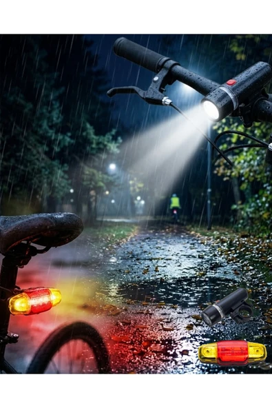 LED Bisiklet Işık Seti Ön Far ve Arka Stop Lambası Güvenlik Seti ürün görseli 1