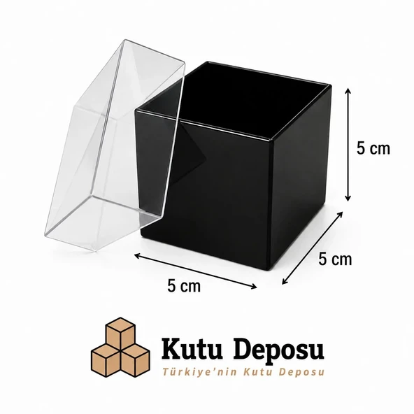 5x5x5 cm Asetat Kapaklı Takı Kutusu-Siyah (DEMONTE) (50 ADET) ürün görseli 1