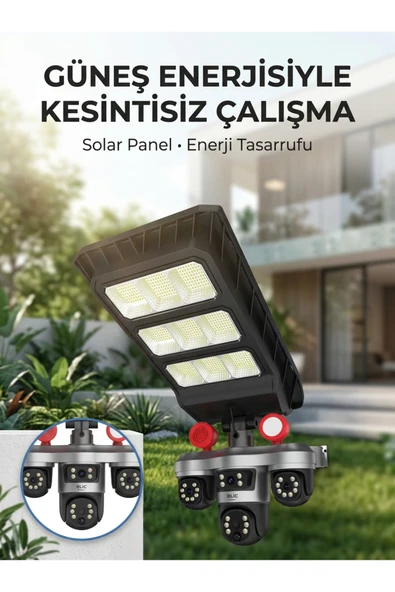 Solar Panelli Akıllı Güvenlik Kamerası LED Projektörlü ürün görseli 1