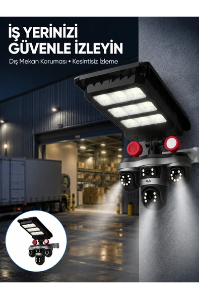 Solar Panelli 3 Lens Dış Mekan Güvenlik Kamerası Hareket Algılamalı LED Aydınlatmalı ürün görseli 1