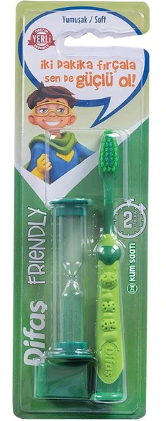 Difaş Friendly Yeşil Kum Saatli Çocuk Diş Fırçası - Yumuşak Kıllar ürün görseli 1