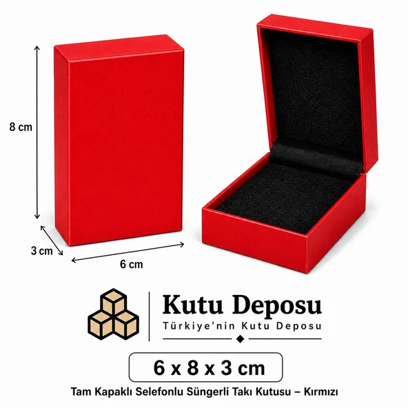 6x8x3 cm Tam Kapaklı Selefonlu Süngerli Takı Kutusu - Kırmızı (DEMONTE) (50 ADET) ürün görseli 1