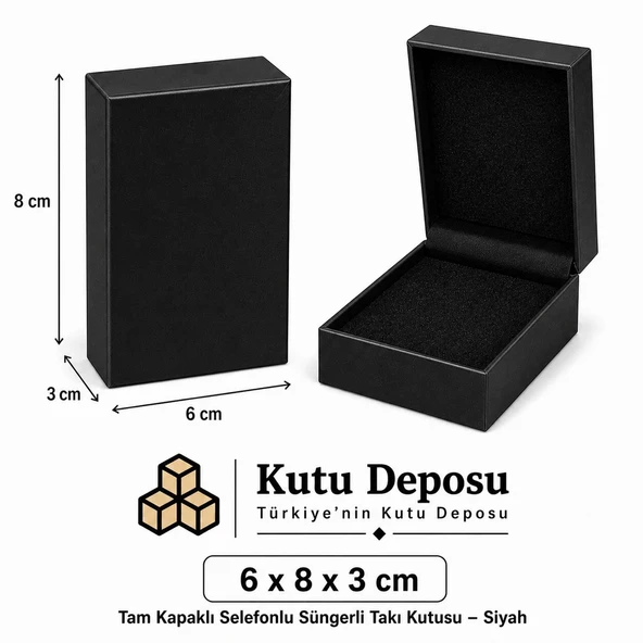 6x8x3 cm Tam Kapaklı Selefonlu Süngerli Takı Kutusu - Siyah (DEMONTE) (50 ADET) ürün görseli 1