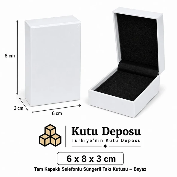 6x8x3 cm Tam Kapaklı Selefonlu Süngerli Takı Kutusu - Beyaz (DEMONTE) (50 ADET) ürün görseli 1