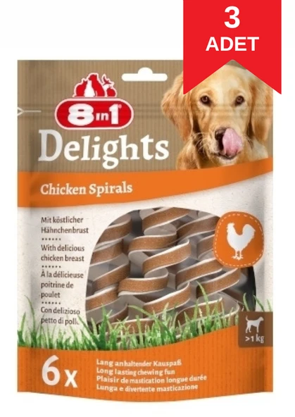 8in1 Smart Delights Chicken Spirals Tavuklu Burgu Köpek Ödül Maması 6'lı 60 Gr X 3 Adet ürün görseli 1