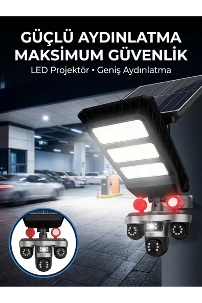 Güneş Enerjili Kablosuz Dış Mekan Güvenlik Kamerası Gece Görüşlü LED Projektörlü ürün görseli 1