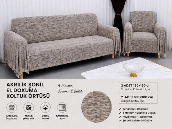 Mandaş Şönil Dokuma Koltuk Örtüsü Maxi Takım 3+3+1+1 gri ürün görseli 1