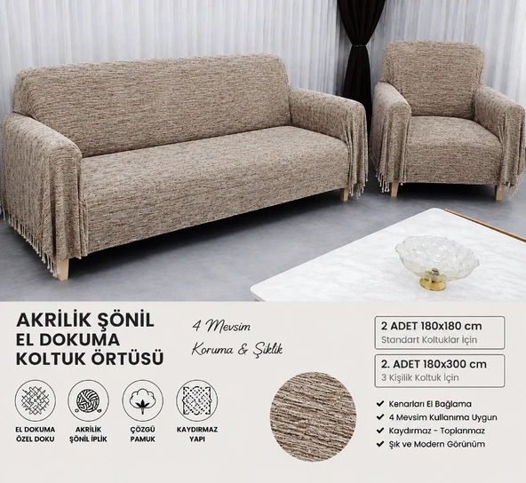 Mandaş Şönil Dokuma Koltuk Örtüsü Maxi Takım 3+3+1+1 taş ürün görseli 1