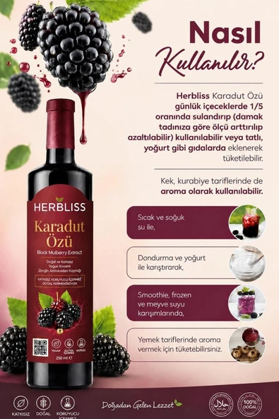 Herbliss Doğal Karadut Özü 250ML - Resim 2